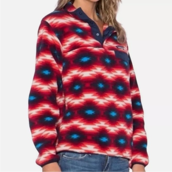 Patagonia Women's Aztec Synchilla Snap T Fleece Pullover Red Blue Wild Desert XS - Picture 2 of 12